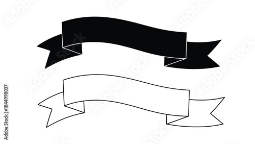 A simple illustration depicting two ribbon banners one black and one white