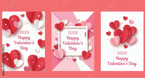 2026 Happy Valentine's Day greeting cards set with heart shapes romantic love design for celebration poster banner template illustration collection