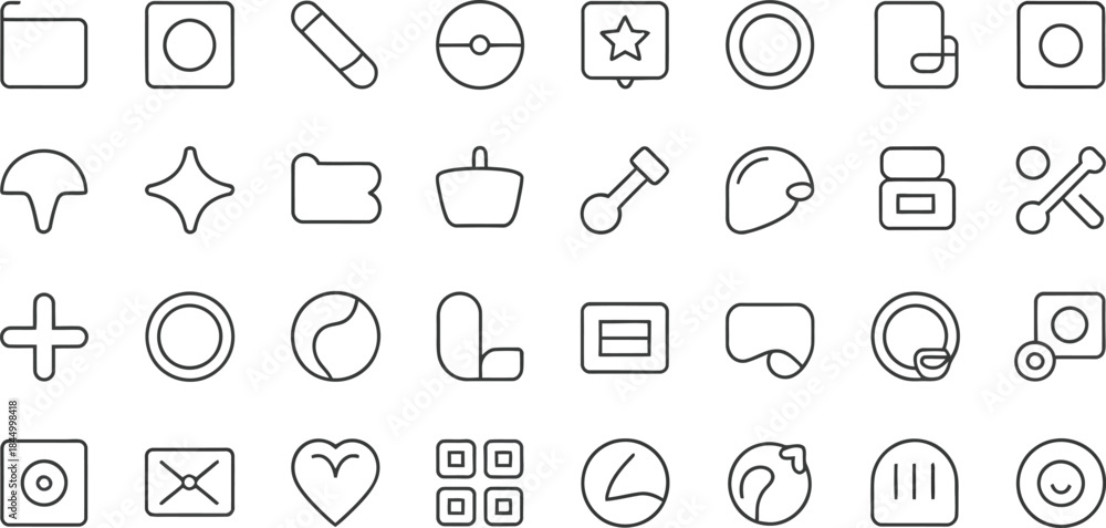 Naklejka premium Various Line Art Icons Set Abstract Shapes Geometric Forms Keywords: icon, set, abstract, shape, geometric, form, design, symbol, illustration