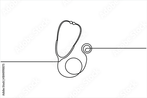  Continuous one line art drawing of stethoscope healthcare concept vector art illustration