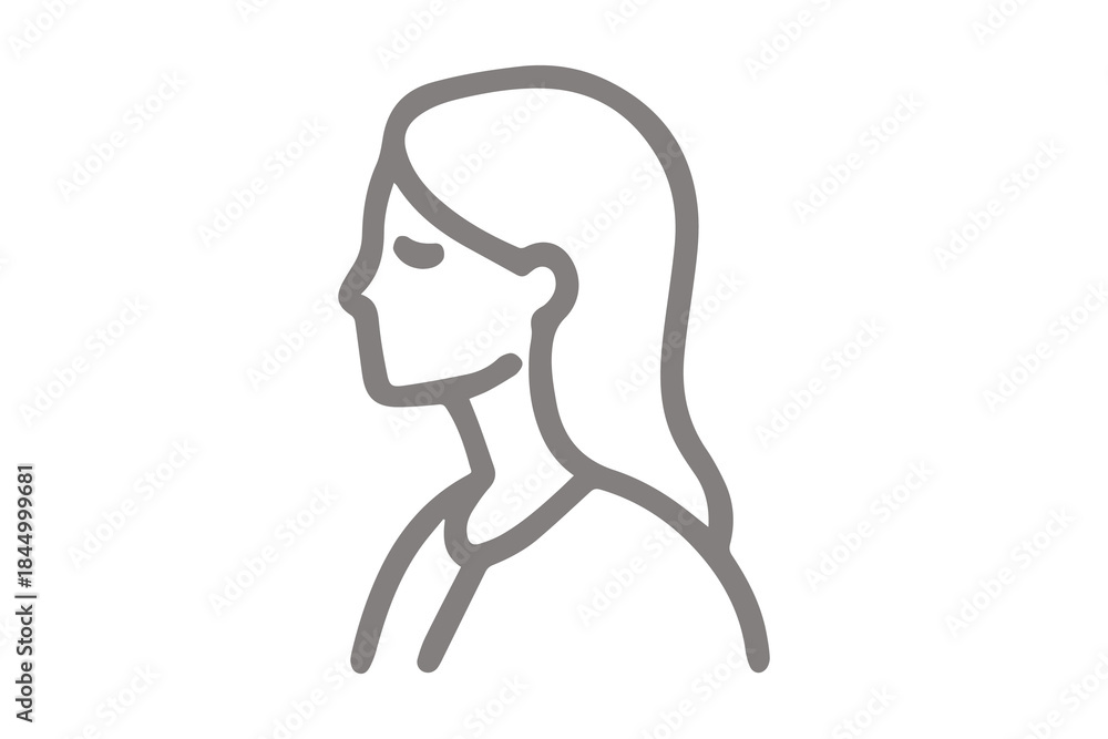 Obraz premium Gray Line Art Profile of a Woman with Long Hair on a Black Background female person