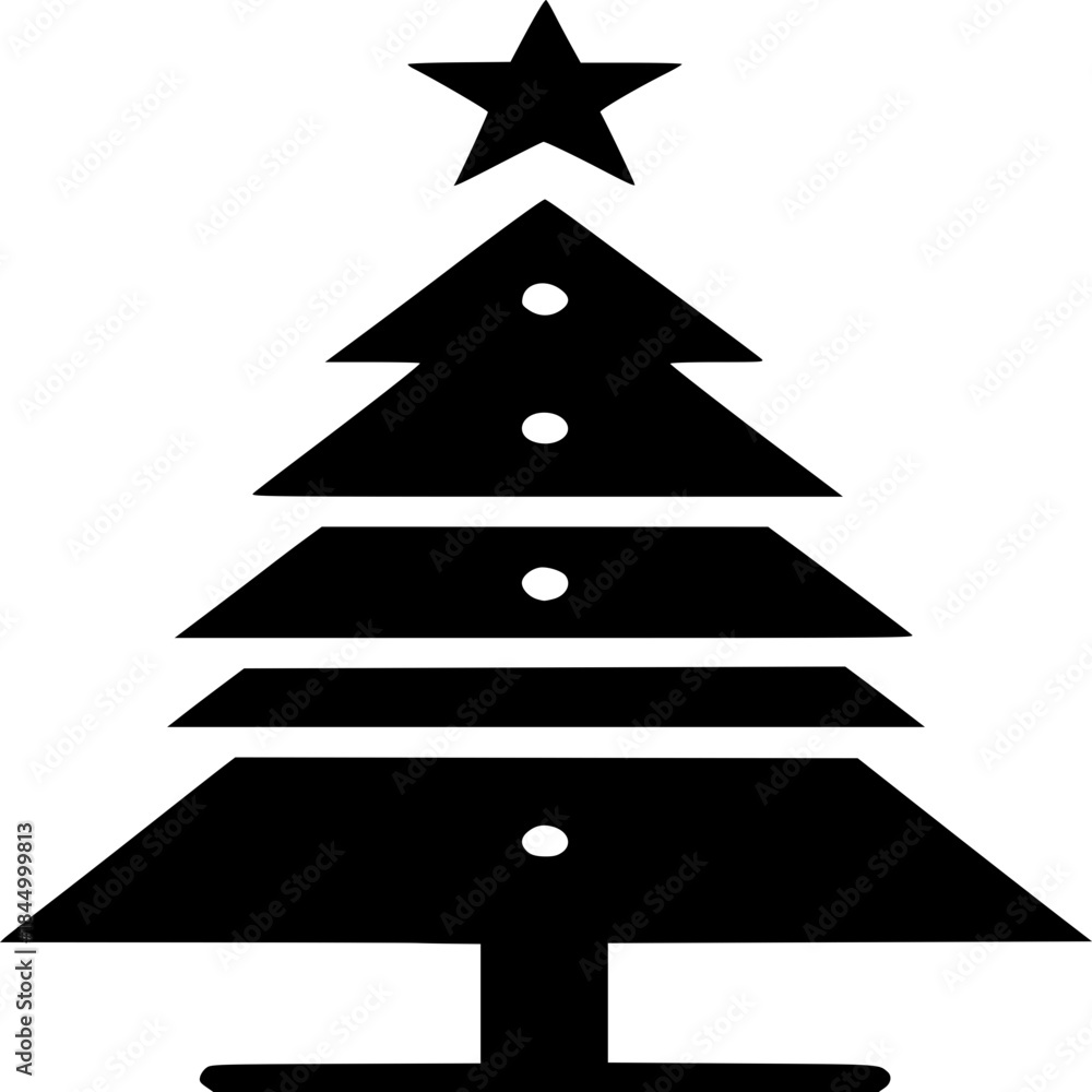 Fototapeta premium Minimal Christmas Tree with Star Icon, Simple Black and White December Holiday Vector