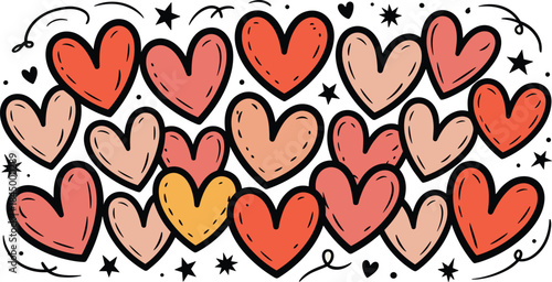 Hand drawn doodle heart pattern illustration with cute romantic shapes colorful sketch style design perfect for Valentine backgrounds love decoration and artwork