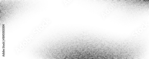 Halftone grainy noise gradient texture. Black and white fading sandy grit wallpaper. Aged grunge pixelated backdrop. Vector rasterized dotted dirt background. Anime or manga style comic overlay cover