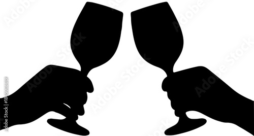 Silhouette of two hands clinking wine glasses in a celebratory toast
