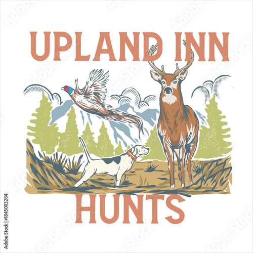Vintage Upland Bird Hunting Illustration Poster Vector