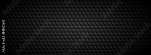 Black tech hexagon background. Abstract hex tile pattern texture. Dark volume cube cover backdrop. Futuristic block grid decoration design wallpaper. Vector geometric insulation wall concept