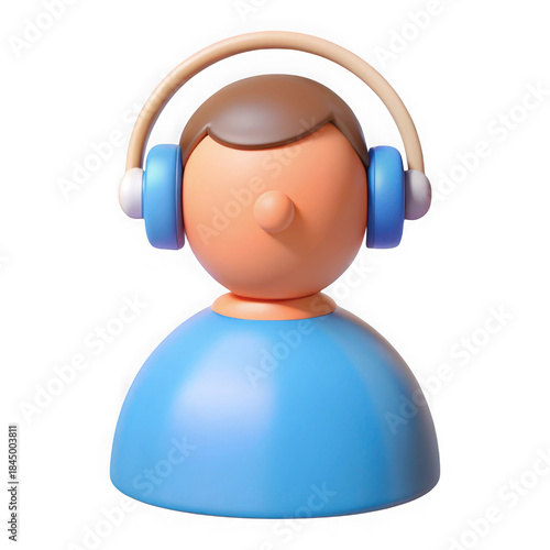 3d cartoon person with headphones listening to music isolated on transparent background