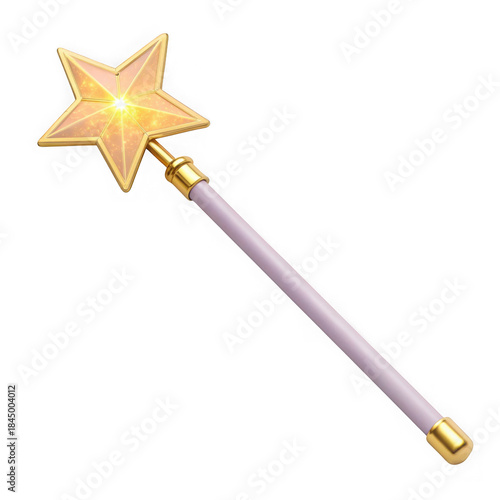 Golden star magic wand with light isolated on transparent background