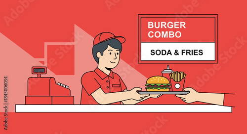 Fast Food Burger Combo Counter Illustration