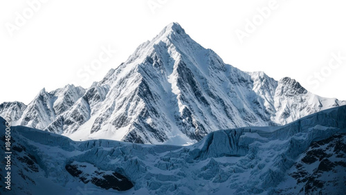  Majestic snow capped mountain peak and rugged glacier on a transparent background, PNG image, PNG file