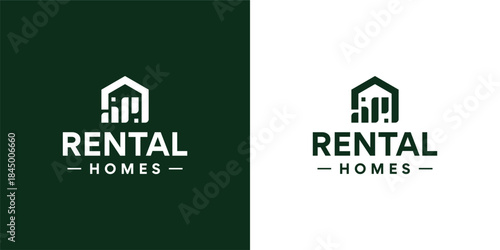 Vector illustration of a restaurant menu design template with a green house roof icon and company logo sign for a real estate business