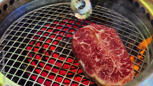 grilled steak on the grill	
