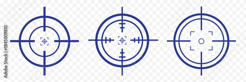 Target vector icon illustration. Set of target icon. Crosshairs icon set. Bullseye symbol collection. Blue color, Eps 10.