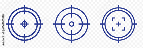 Target vector icon illustration. Set of target icon. Crosshairs icon set. Bullseye symbol collection. Blue color, Eps 10.