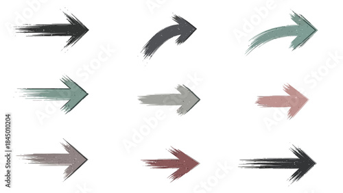 Various arrow shapes and designs, each with a unique brushstroke effect, perfect for design and UI