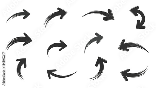 Set of dark gray arrows, various curved and straight shapes, perfect for design elements