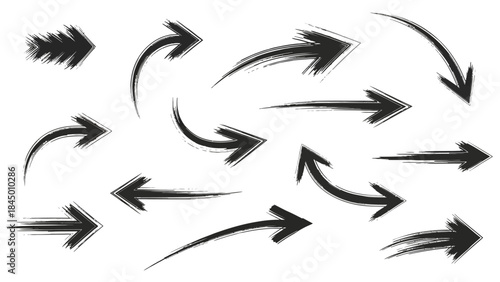 Vector Set of Black Grunge Arrows for Navigation and Directional Guidance Elements