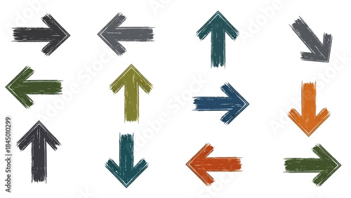 Collection of grunge-style arrow icons in various directions, perfect for web design and user interfaces