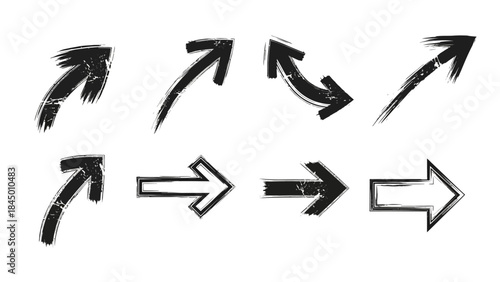 Set of Various Hand-Drawn Arrows Pointing in Different Directions on White Background