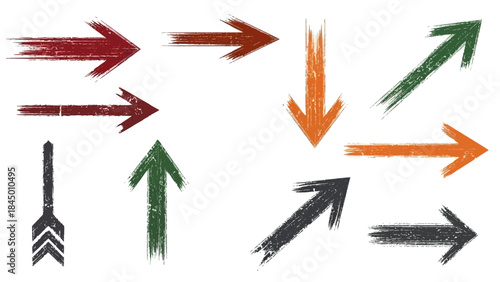 Set of grunge arrows pointing in different directions, isolated on white background