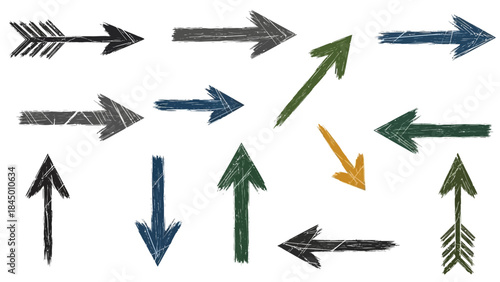 Collection of Hand-Drawn Arrows Diverse Styles and Directions on White Background for Navigation and Design