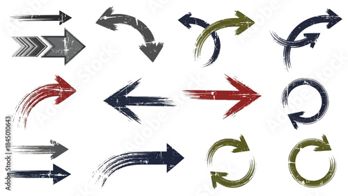 Collection of grunge-style arrows pointing in various directions, suitable for web design and navigation