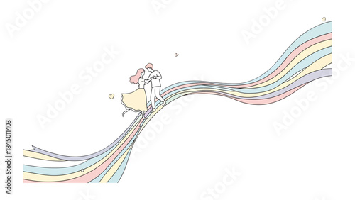 Dancing on a Rainbow: A couple waltzes gracefully atop a whimsical rainbow, embracing the magic of love, hope, and the journey ahead. A perfect representation of the power of unity