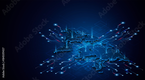 Global connection network background. World map. Internet technology concept or global communication.	