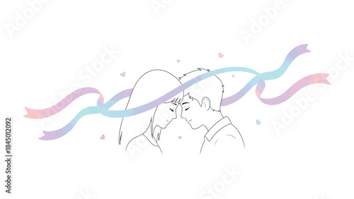 Eternal Bond: Depicting a gentle embrace, two souls intertwine, their silhouettes connected by ethereal ribbons, symbolizing love, harmony, and togetherness. 