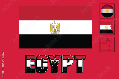 Egypt flag and map national symbol for travel and country