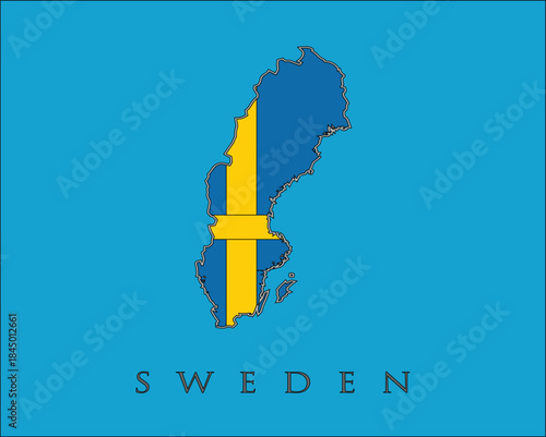Sweden map outline with flag colors vector illustration