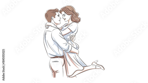 Love's Embrace: An intimate drawing captures a tender moment as a man cradles a woman in his arms, their eyes locked in a gaze of love and affection.