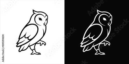 Stylized Owl Illustration Logo Design on Black and White Backgrounds