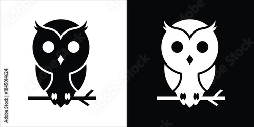 Abstract owl design representing knowledge and nocturnal nature in a versatile black and white illustration