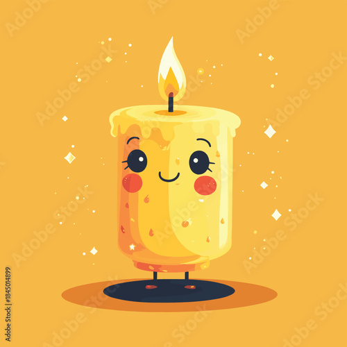 Cute groovy golden candle character in retro style. Flat vector illustration. , vector style simple color