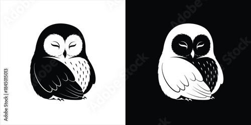 Contrasting stylized owls sleeping peacefully, representing duality and serene nocturnal repose in a clean graphic design