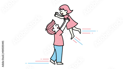 Joyful Elevation: A loving parent playfully lifts a child into the air, illustrating the carefree happiness of shared moments of fun and togetherness.