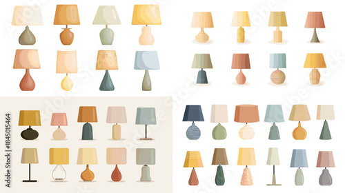 A charming set of pastel table lamp illustrations with soft shapes and warm tones. Ideal for nursery decor, cozy interior artwork, branding accents, and modern minimalist designs.