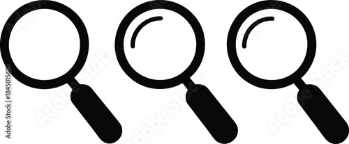 A row of three black and white magnifying glass icons representing search and discovery