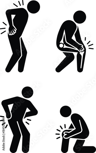 Body pain icons set showing various types of joint and back discomfort