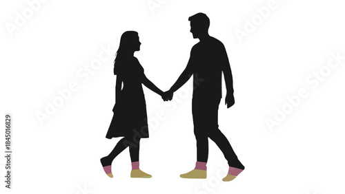 Silhouette of Unity: A tender silhouette of a couple strolling hand-in-hand, embodying the spirit of togetherness and companionship, celebrating the beauty of love.
