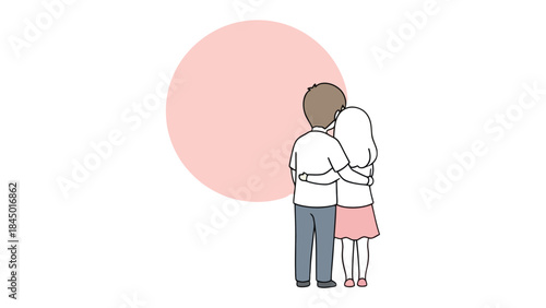 Embracing Love's Warmth: A tender illustration of a couple gazing into the future, their embrace expressing the warmth of love and the promise of togetherness.