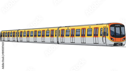 Modern Yellow and Orange Train in Motion, Transportation Concept Illustration
