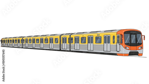 Modern Orange and Yellow Train Illustration on White Background Isolated