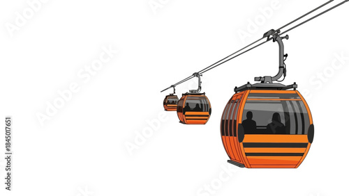 Modern Orange Cable Car Pods Suspended on Cables in Perspective View