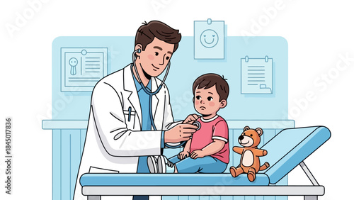 Doctor Using Stethoscope to Examine a Young Child During a Medical Checkup