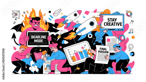 Creative Team Struggling with Deadline Pressure and Project Development Ideas