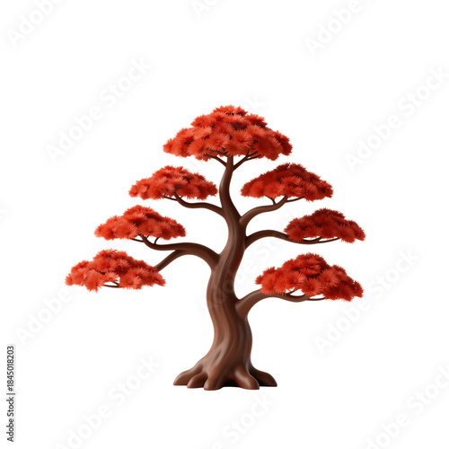 Red Bonsai Tree Vector Illustration