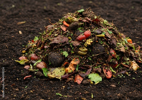 Compost Pile with Vegetable Scraps and Organic Waste